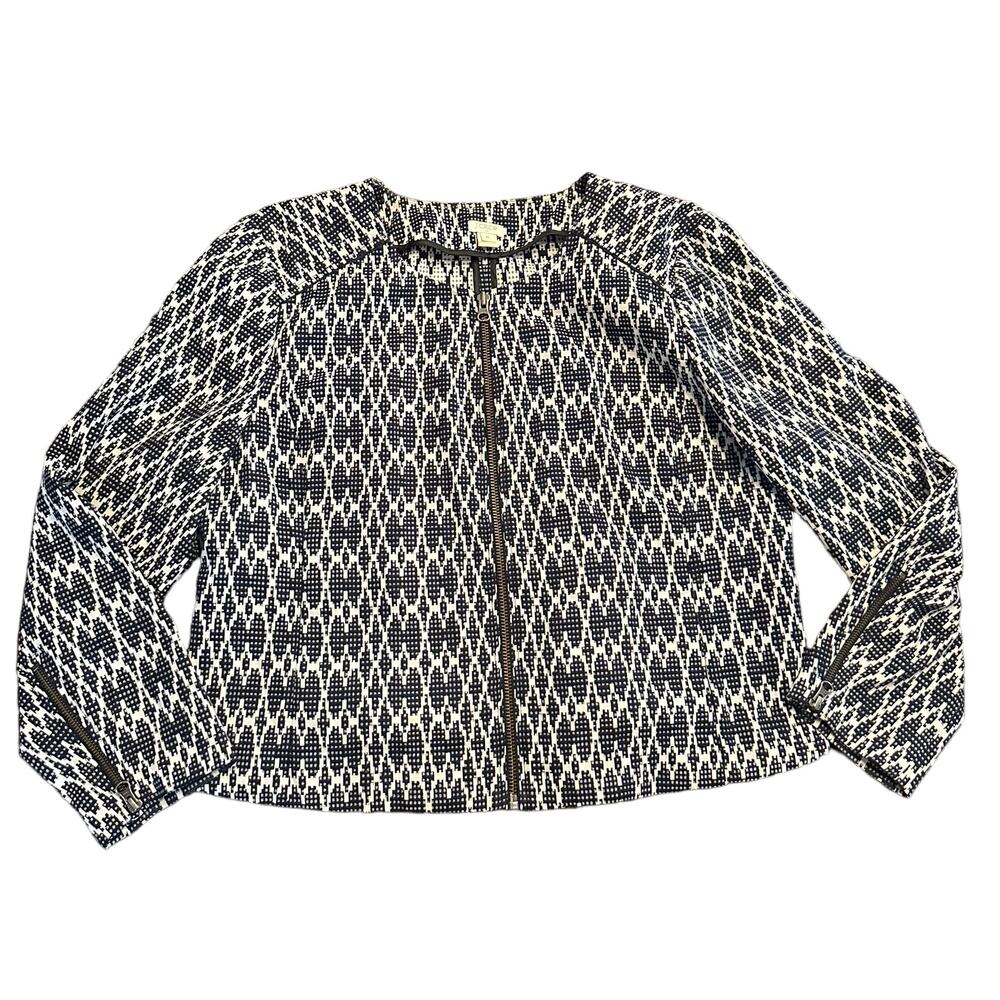 J Crew navy gray white crewneck light jacket zipper XL